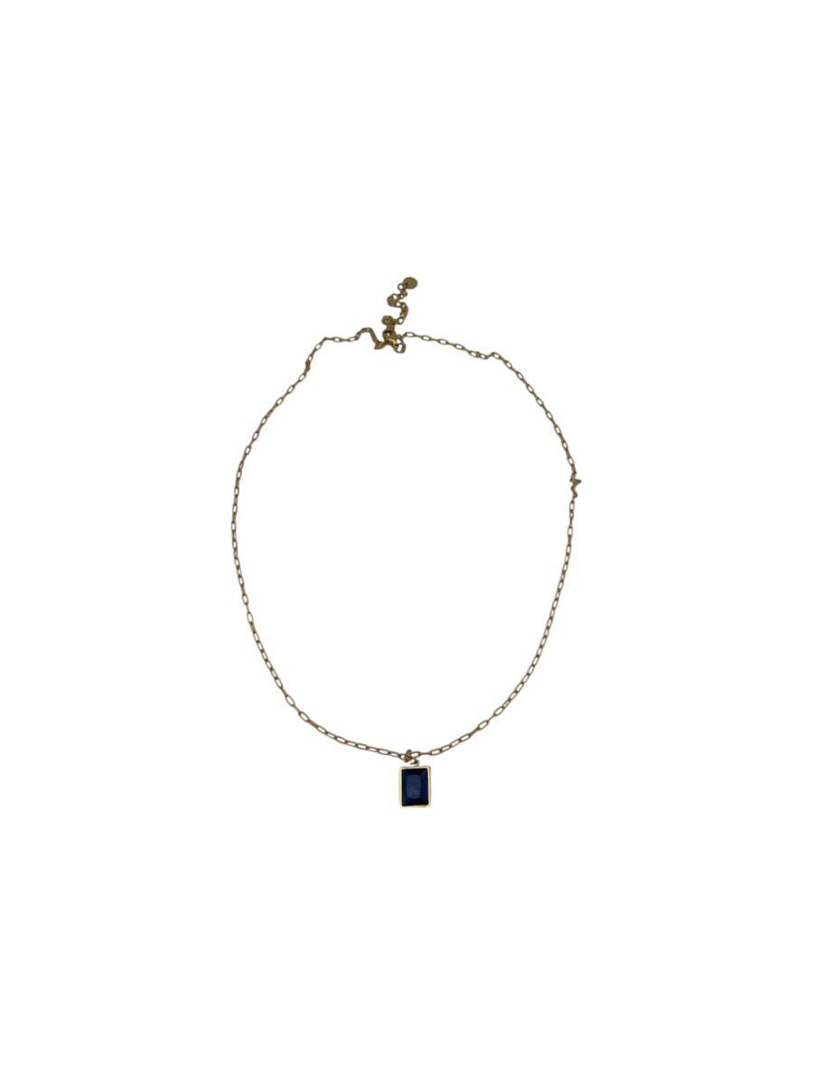 Collana gold con gemma quadrata blu